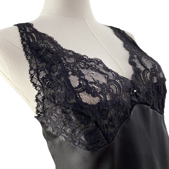 NWT Vintage 90s Wondermaid Black Satin Lace Bust Sexy Full Slip Dress Size 38 - Picture 3 of 12